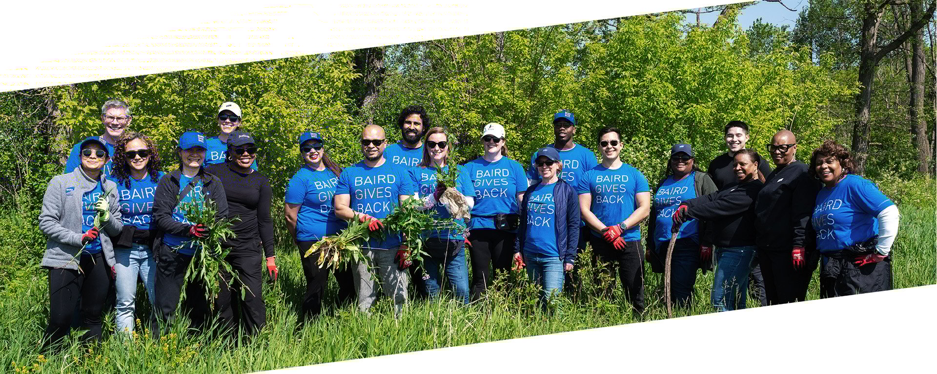 A group of Baird associates volunteering at a nature center