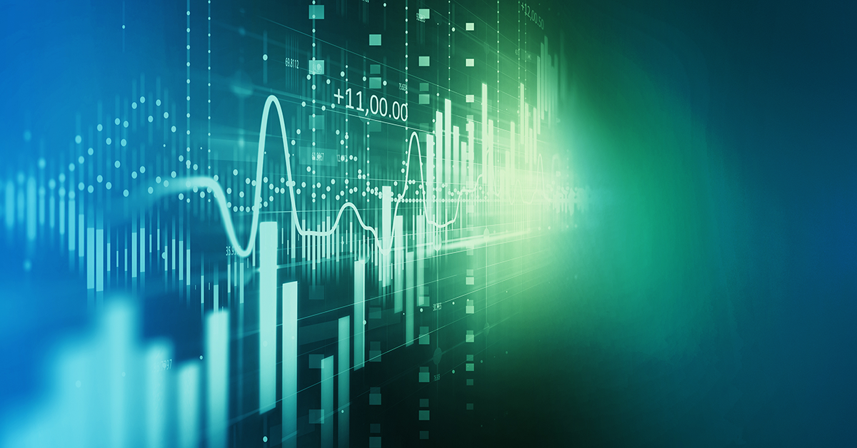 Abstract financial image in greens and blues